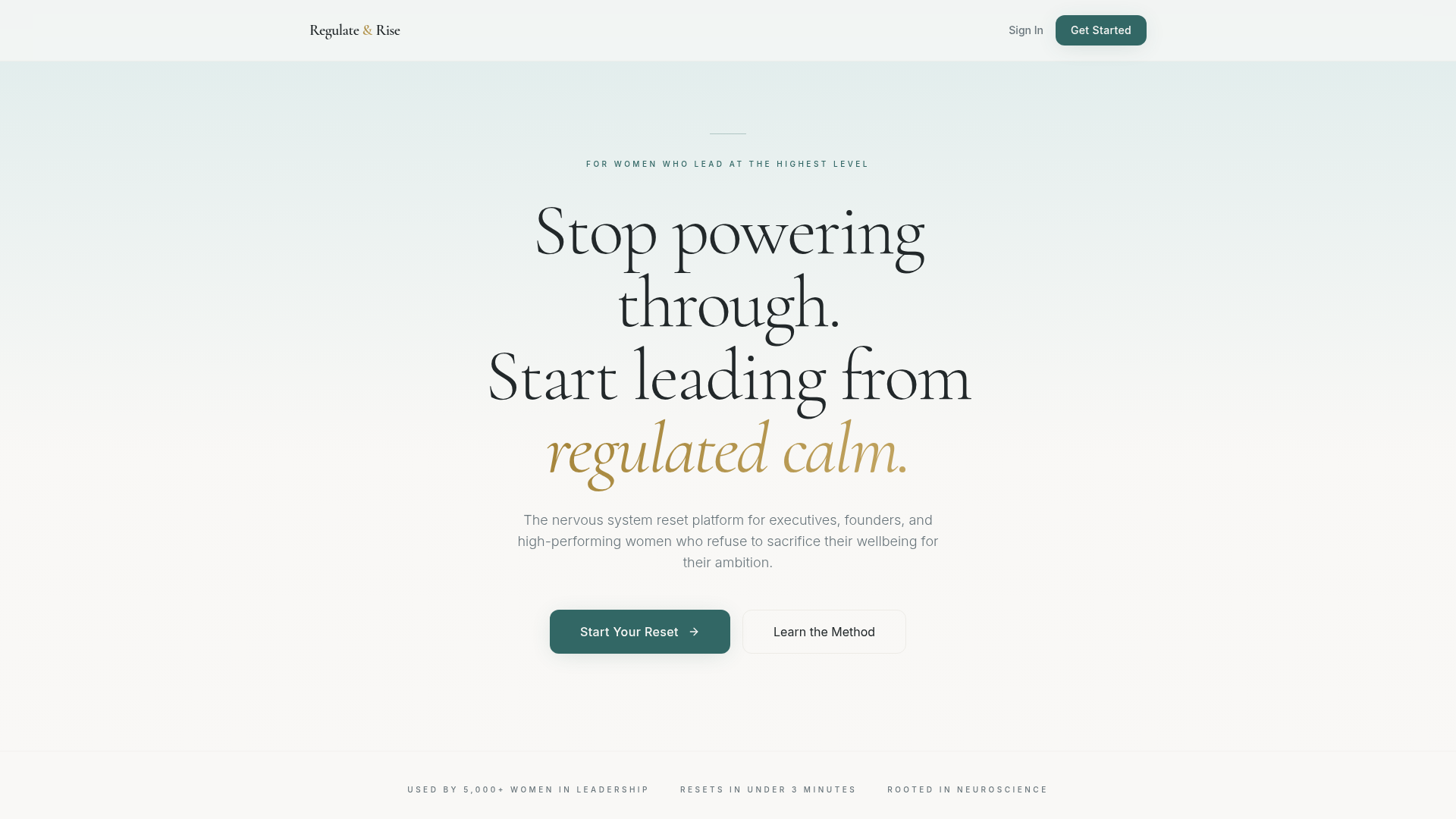 Regulate N Rise app, a nervous system reset platform for high-performing women leaders